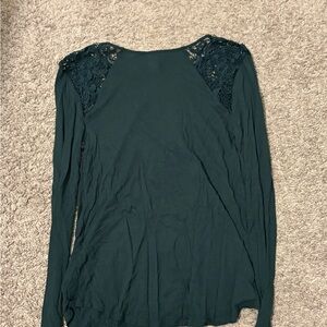 H&M Dark Green Lace Shoulder Long Sleeve Top